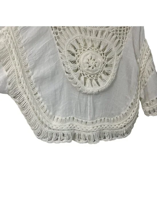 Bohemian Cream Crochet Cropped Hippie Top Size M/L - Picture 3 of 6
